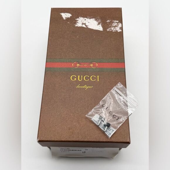 Gucci Moorea Horsebit Hibiscus Red Patent Leather Heeled Ankle Wrap Sandals EU38 - Picture 11 of 11